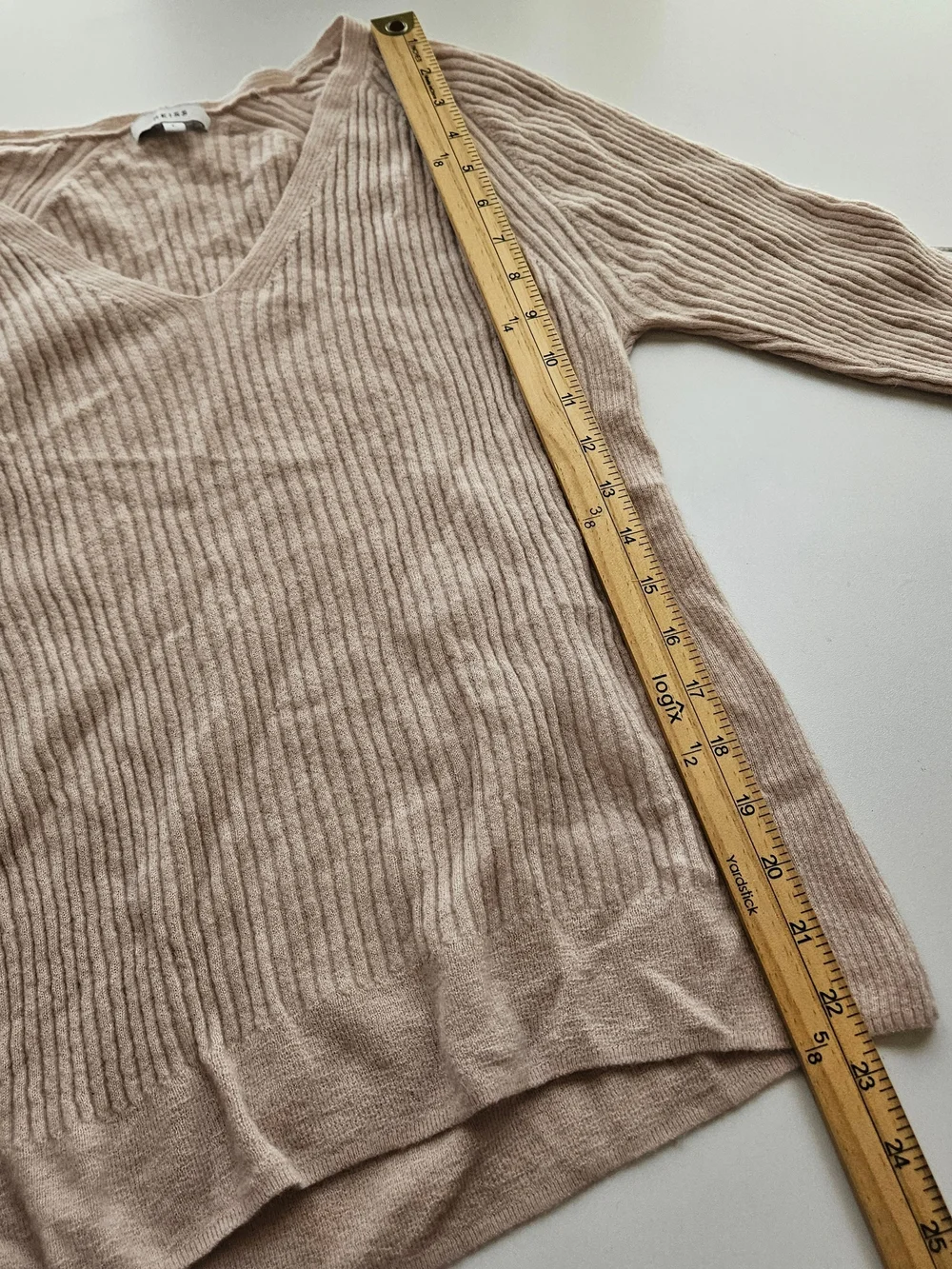 Reiss Ribbed V-Neck Sweater Womens L Beige Wool Alpaca Blend Minimalist Office